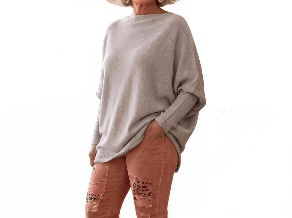 NEW MADE IN ITALY iconic asymmetrical sweater in light grey